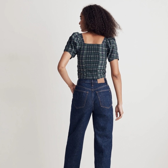 NWT Madewell Hopewell Puff-Sleeve Crop Top in Plaid - Picture 2 of 8